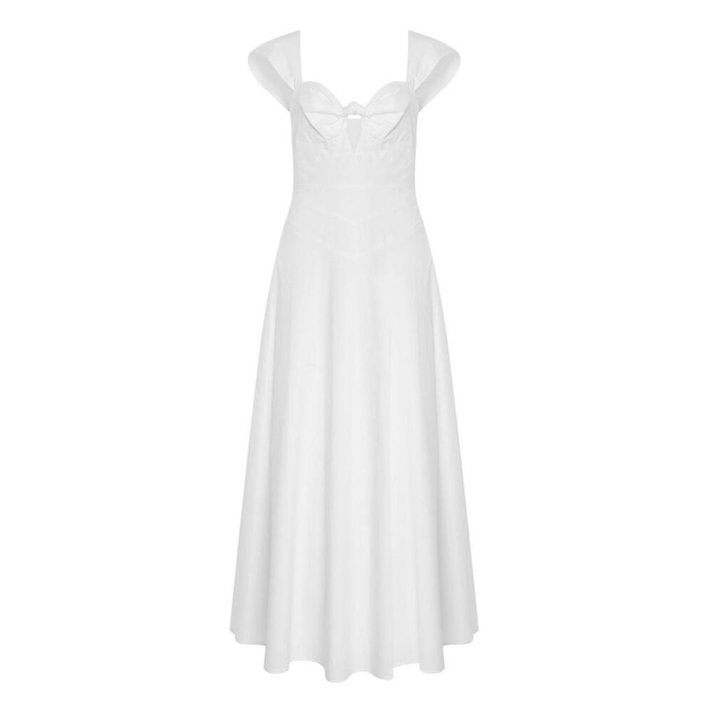 NWT Cult Gaia Magnolia Cotton-Blend Cap Sleeves White Maxi Dress Women's 12US